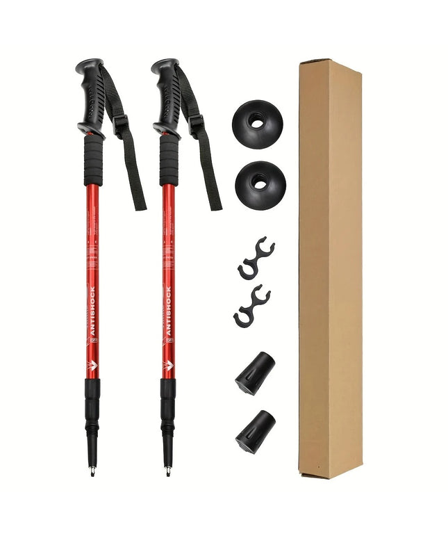 Raudonos Žygio Lazdos 2 vnt – Reguliuojamos, Smūgius Sugeriančios, Lengvas Aliuminis