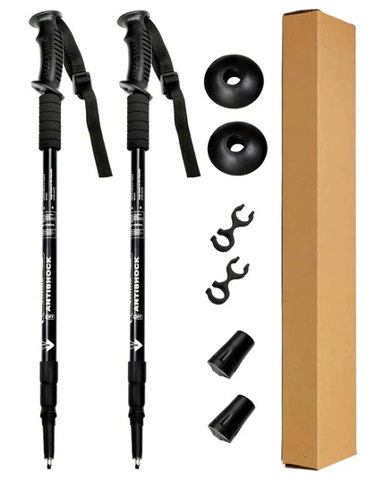 Aliuminio Žygio Lazdos, Juodos, 2 vnt – Reguliuojamos, Smūgius Sugeriančios, Patogios Rankenos