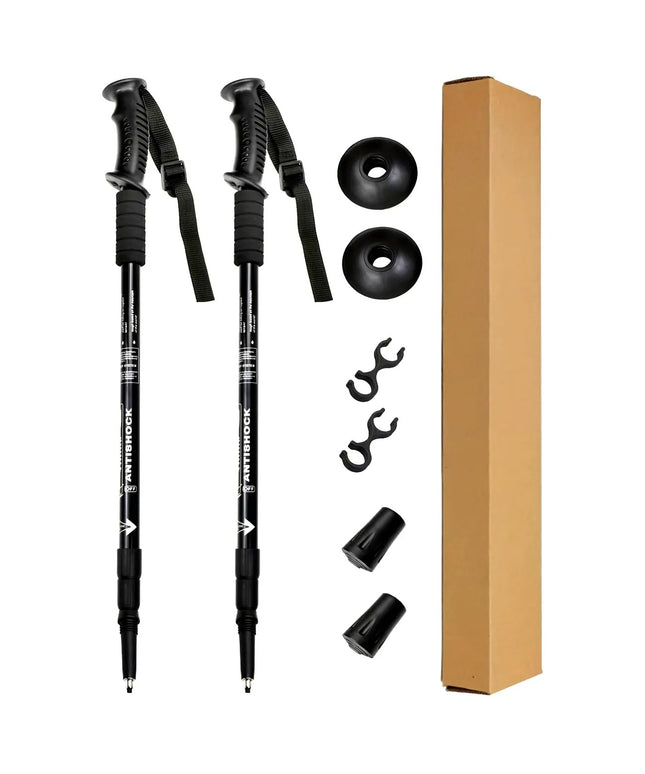 Aliuminio Žygio Lazdos, Juodos, 2 vnt – Reguliuojamos, Smūgius Sugeriančios, Patogios Rankenos