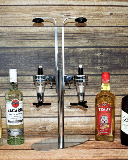 Alkoholio ir gėrimų dalytuvas dviem buteliams