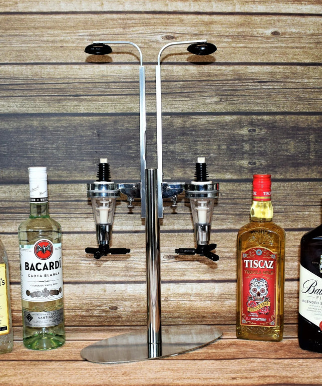 Alkoholio ir gėrimų dalytuvas dviem buteliams