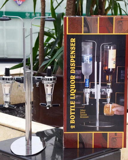Alkoholio ir gėrimų dalytuvas dviem buteliams