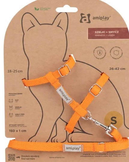 AMIPLAY Guard SAMBA petneikės ir pavadėlis katei, šuniui, triušiui, oranžinės, dydis S