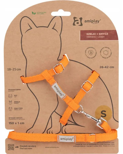 AMIPLAY Guard SAMBA petneikės ir pavadėlis katei, šuniui, triušiui, oranžinės, dydis S