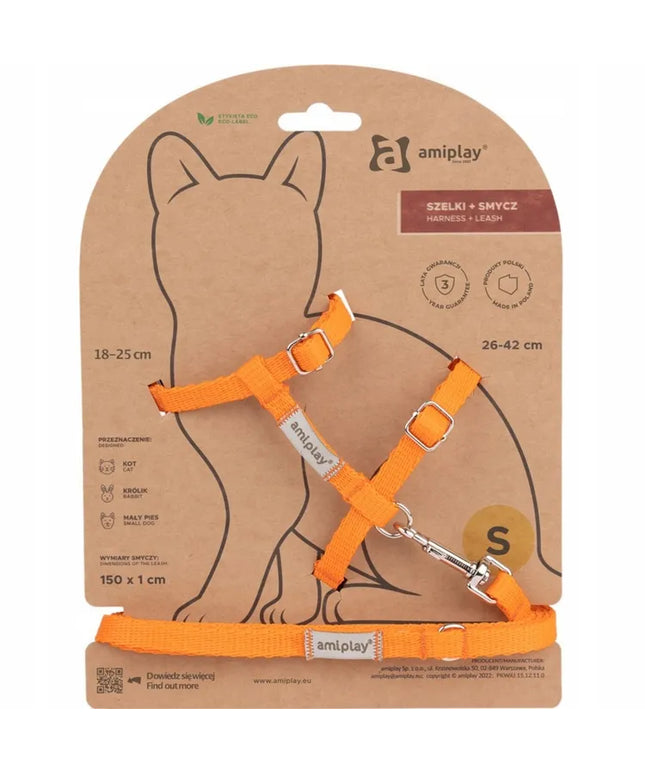 AMIPLAY Guard SAMBA petneikės ir pavadėlis katei, šuniui, triušiui, oranžinės, dydis S