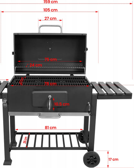 Anglinis grilis Lund XXL 78x42,5 cm su ketaus grotelėmis, dangčiu ir termometru
