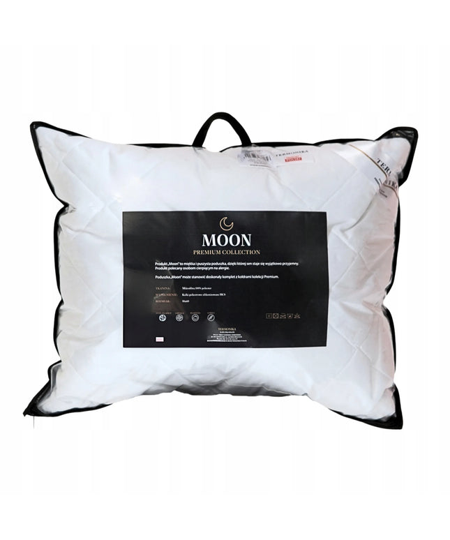 Antialerginė pagalvė 50x60, viešbučio stiliaus, dygsniuota, balta, puri, su silikoniniais kamuoliukais MOON