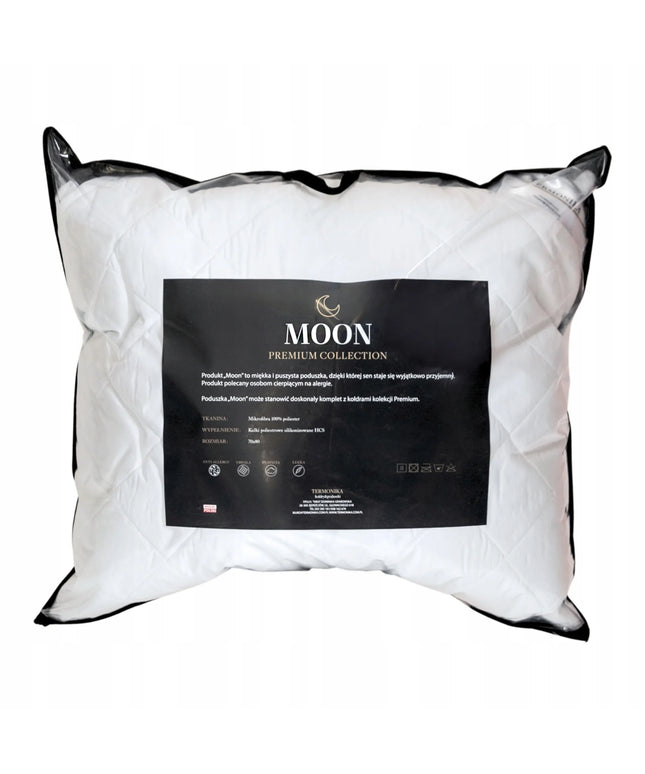 Antialerginė pagalvė 70x80 cm, dygsniuota, balta, pūkuota su silikoniniu užpildu MOON