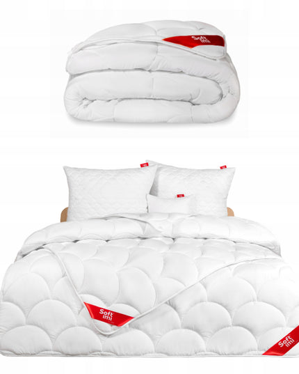 Antialerginė žieminė antklodė 160x200 SOFTIMI – šilta, lengva, kvėpuojanti, antialerginė pūkų tipo antklodė iš mikropluošto su silikoniniu užpildu, pagaminta Lenkijoje