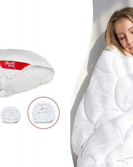 Antialerginė žieminė antklodė 160x200 SOFTIMI – šilta, lengva, kvėpuojanti, antialerginė pūkų tipo antklodė iš mikropluošto su silikoniniu užpildu, pagaminta Lenkijoje