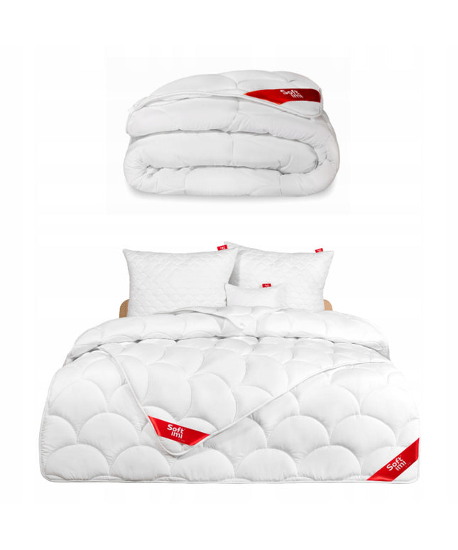 Antialerginis visų sezonų patalynės komplektas 200x220 su 2 pagalvėmis 70x80 SOFTIMI – lengva, švelni, kvėpuojanti antialerginė antklodė ir pagalvės, tinkamos visiems metų laikams