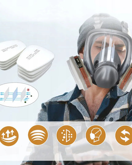 Apsauginė respiratorinė kaukė nuo dulkių + 2 anglies filtrai + 10 keičiamųjų filtrų