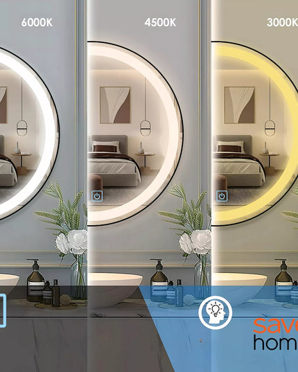 Apvalus 60 cm LED vonios veidrodis su jutikliniu valdymu, nuo rasojimo apsaugota funkcija ir 3 šviesos spalvomis