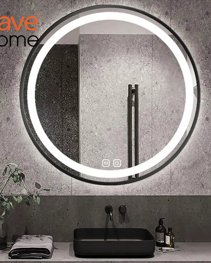 Apvalus 60 cm LED vonios veidrodis su jutikliniu valdymu, nuo rasojimo apsaugota funkcija ir 3 šviesos spalvomis