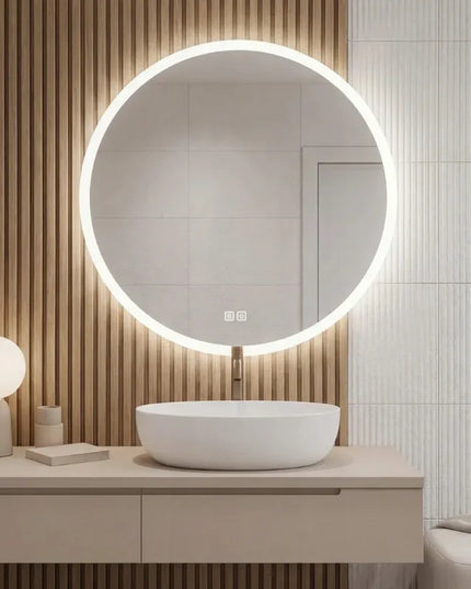 Apvalus LED vonios veidrodis 60 cm su Anti-Fog funkcija, 3 šviesos spalvomis ir ryškumo reguliavimu