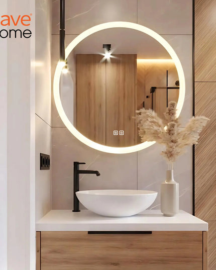 Apvalus LED vonios veidrodis 60 cm su Anti-Fog funkcija, 3 šviesos spalvomis ir ryškumo reguliavimu