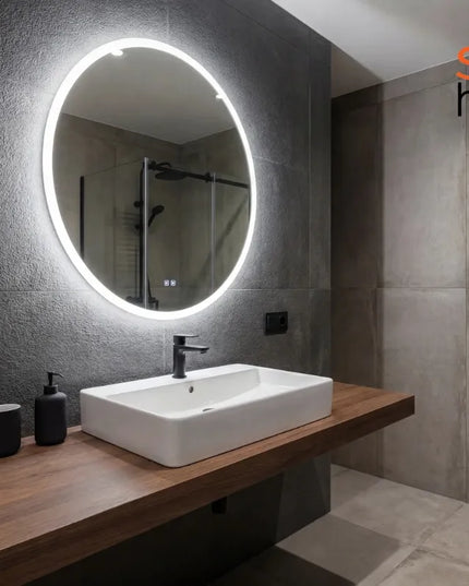 Apvalus LED vonios veidrodis 60 cm su Anti-Fog funkcija, 3 šviesos spalvomis ir ryškumo reguliavimu