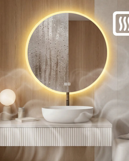 Apvalus LED vonios veidrodis 60 cm su Anti-Fog funkcija, 3 šviesos spalvomis ir ryškumo reguliavimu