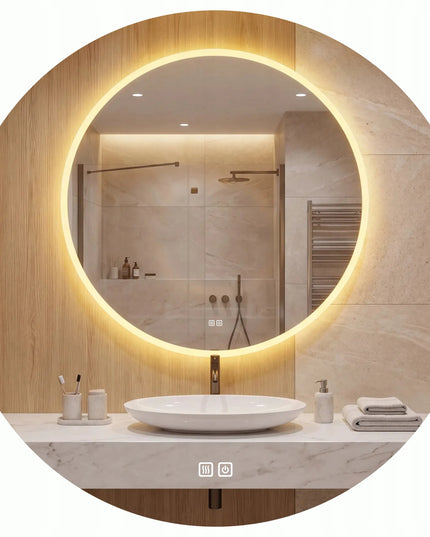 Apvalus LED vonios veidrodis 60 cm su Anti-Fog funkcija, 3 šviesos spalvomis ir ryškumo reguliavimu