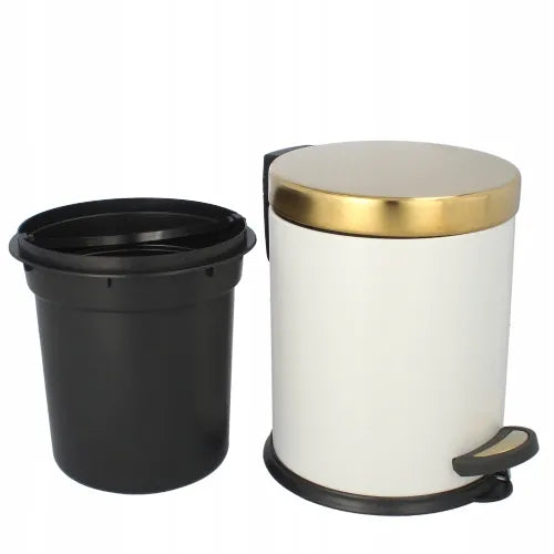 Apvalus vonios kambario šiukšlių kibiras su pedalu ir įdėklu Easyform, baltai auksinis, 3 l