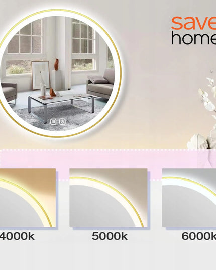 Apvalus vonios veidrodis su LED apšvietimu 60 cm, jutikliniu valdymu, nerasojantis ir 3 šviesos spalvomis