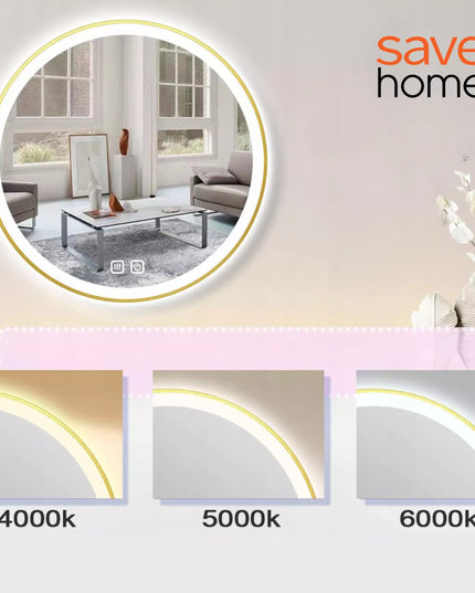 Apvalus vonios veidrodis su LED apšvietimu, 80 cm, jutiklinis, su anti-fog funkcija ir 3 šviesos spalvomis