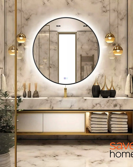 Apvalus vonios veidrodis su LED apšvietimu, 80 cm, metalinis rėmas, LOFT stiliaus
