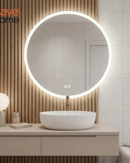 Apvalus vonios veidrodis su LED apšvietimu, 80 cm, nerasojantis, 3 spalvų tonai, šviesos reguliavimas