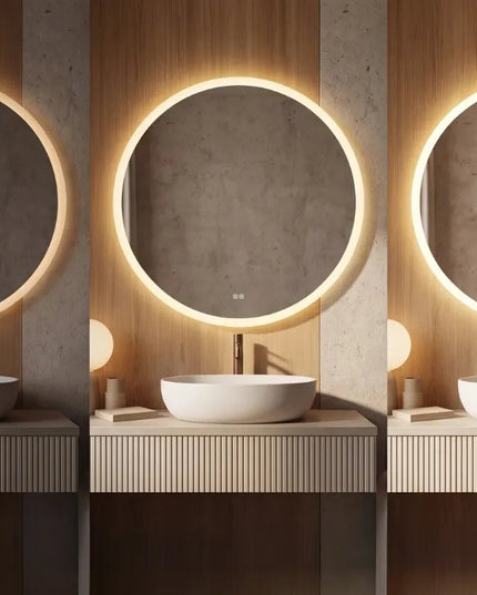 Apvalus vonios veidrodis su LED apšvietimu, 80 cm, nerasojantis, 3 spalvų tonai, šviesos reguliavimas