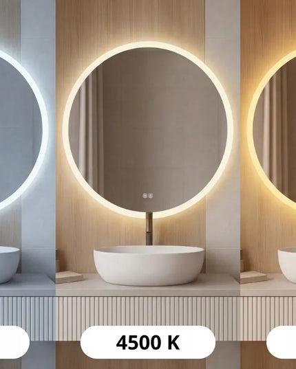 Apvalus vonios veidrodis su LED apšvietimu, 80 cm, nerasojantis, 3 spalvų tonai, šviesos reguliavimas