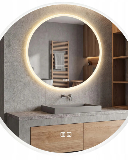 Apvalus vonios veidrodis su LED apšvietimu, 80 cm, nerasojantis, 3 spalvų tonai, šviesos reguliavimas