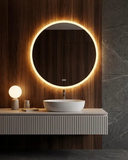 Apvalus vonios veidrodis su LED apšvietimu, 80 cm, nerasojantis, 3 spalvų tonai, šviesos reguliavimas