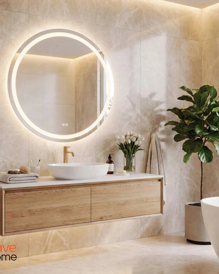 Apvalus vonios veidrodis su LED apšvietimu, 80 cm, nuo rasojimo, jutiklinis, 3 spalvų
