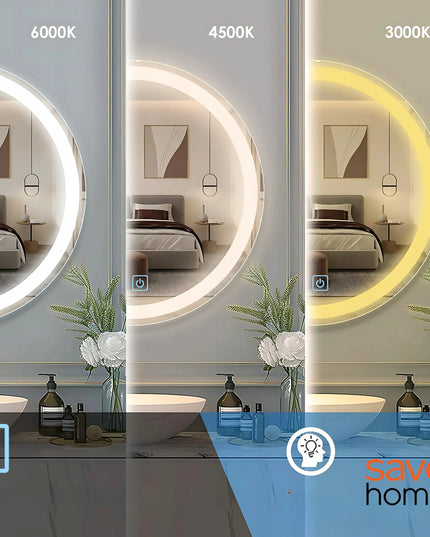 Apvalus vonios veidrodis su LED apšvietimu, 80 cm, nuo rasojimo, jutiklinis, 3 spalvų