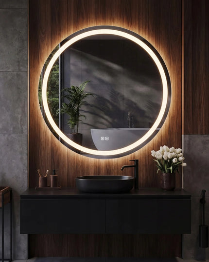 Apvalus vonios veidrodis su LED apšvietimu, 80 cm, nuo rasojimo, jutiklinis, 3 spalvų