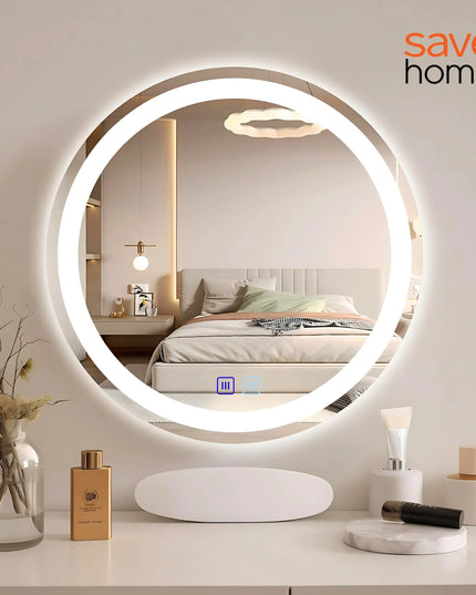 Apvalus vonios veidrodis su LED apšvietimu, 80 cm, nuo rasojimo, jutiklinis, 3 spalvų