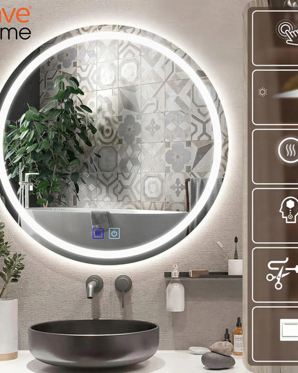 Apvalus vonios veidrodis su LED apšvietimu, 80 cm, nuo rasojimo, jutiklinis, 3 spalvų