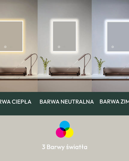 AQUAUNO voninis LED veidrodis 60 x 80 cm su apšvietimu, jutikliniu valdymu ir rasojimo funkcija
