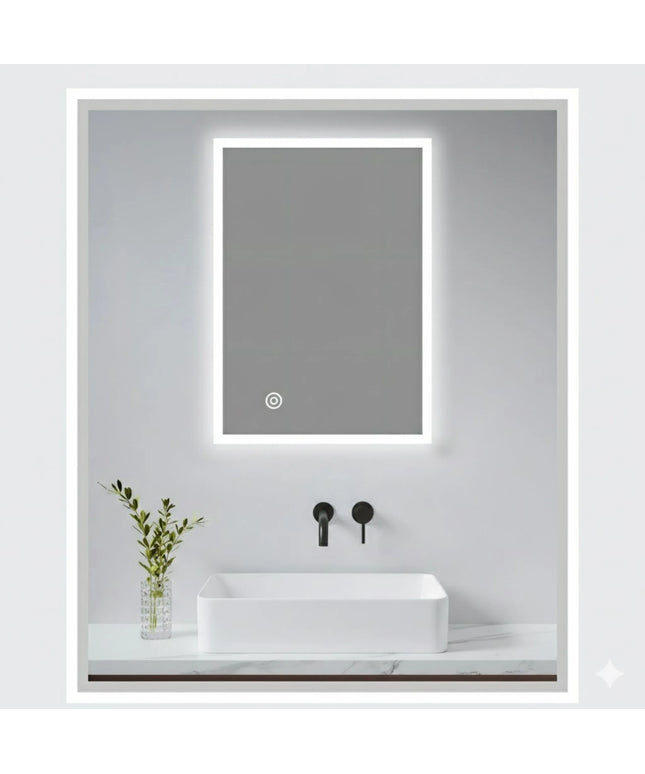 AQUAUNO voninis LED veidrodis 60 x 80 cm su apšvietimu, jutikliniu valdymu ir rasojimo funkcija