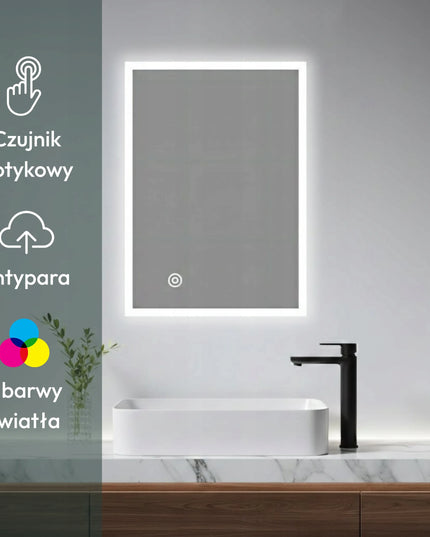 AQUAUNO voninis LED veidrodis 60 x 80 cm su apšvietimu, jutikliniu valdymu ir rasojimo funkcija
