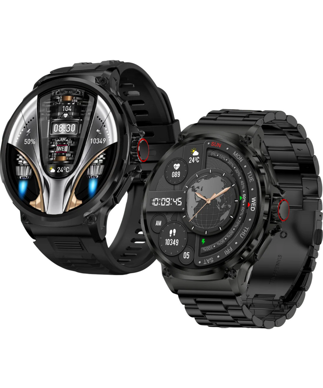 Elegantiškas išmanusis laikrodis vyrams – skambinimas, pranešimai, 710 mAh baterija, 2 dirželiai komplekte