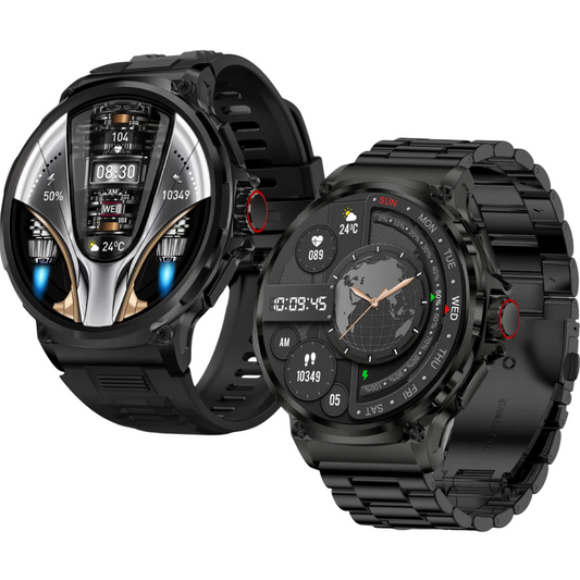 Elegantiškas išmanusis laikrodis vyrams – skambinimas, pranešimai, 710 mAh baterija, 2 dirželiai komplekte