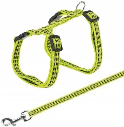 Atspindinčios kačių petnešos ir pavadėlis komplektas 42 cm S