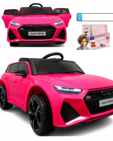 AUDI RS6 GT ROŽINIS akumuliatorinis automobilis, EVA ratai, odinė sėdynė, nuotolinio valdymo pultas