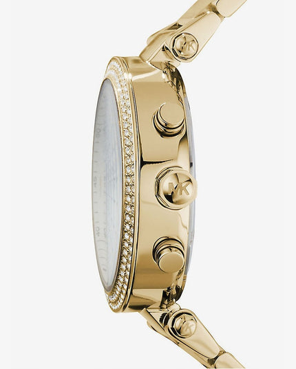 Auksinis moteriškas laikrodis Michael Kors MK5354 Parker su cirkoniais ir dovanų dėžute