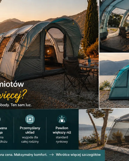 Aukšta didelė palapinė 16m² Vibra Camping Verona XL 4 vietų 5000mm su „Sleep Well“ technologija