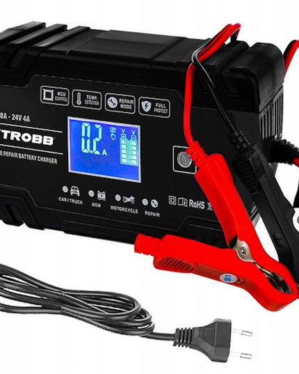 Automatinis akumuliatoriaus įkroviklis 12V/24V 8A su LCD ekranu ir akumuliatoriaus atnaujinimo funkcija – greitas, saugus ir universalus