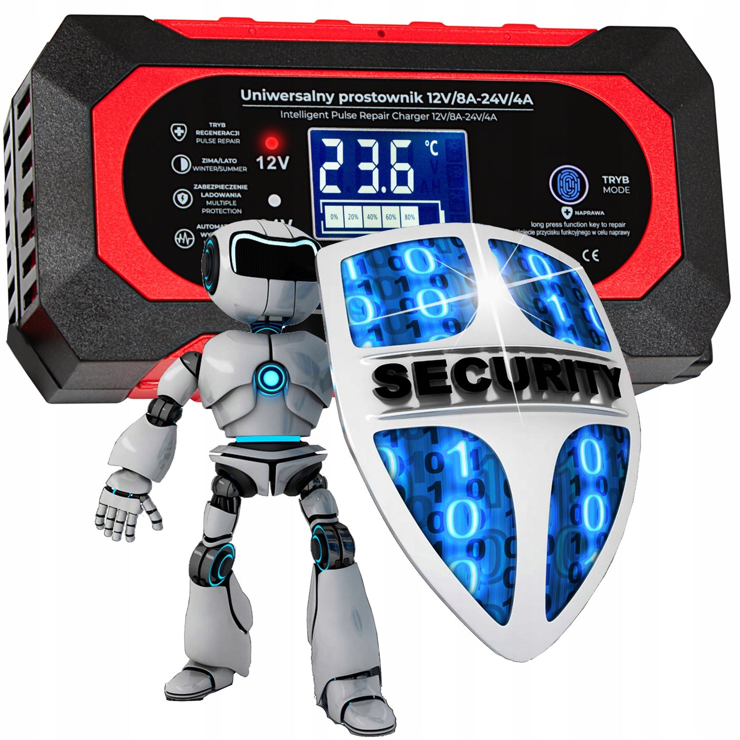 Automatinis akumuliatoriaus įkroviklis 12V/24V 8A su LCD ekranu ir akumuliatoriaus atnaujinimo funkcija – greitas, saugus ir universalus