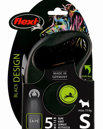 Automatinis „Flexi Black Design“ šunų pavadėlis su juosta S, juodas, 5 m