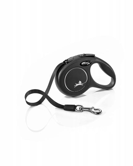 Automatinis „FLEXI New Classic M“ pavadėlis šunims iki 25 kg, juostinis, 5 m, juodas